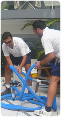 Blu Pool technicians servicing pool equipment